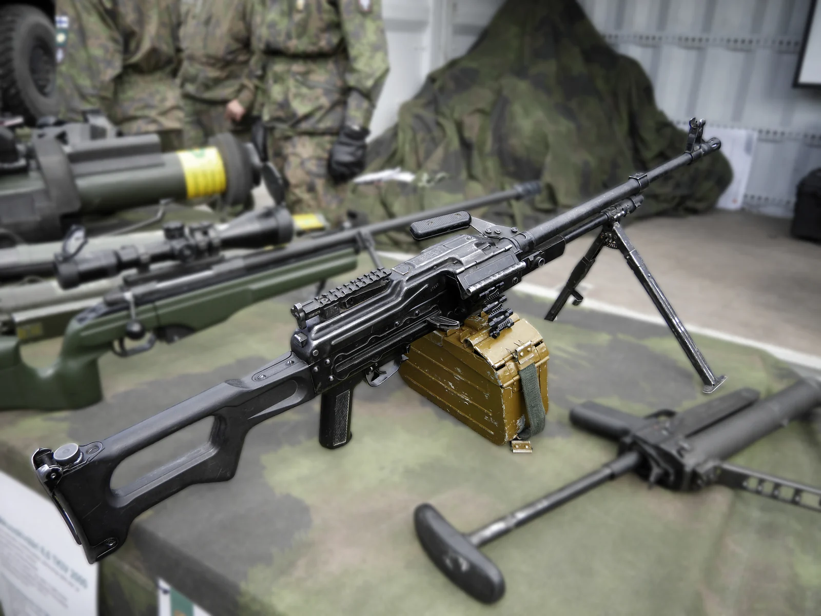 A PKM general-purpose machine gun on its bipod, right side