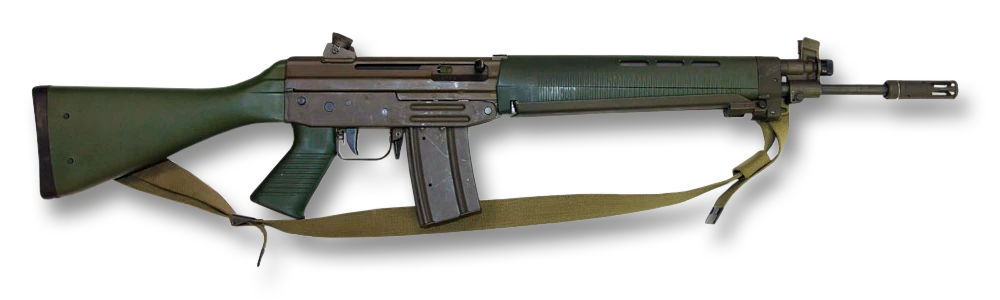 A SIG SG 540 rifle with fixed stock and bipod, photographed in profile against a plain ground