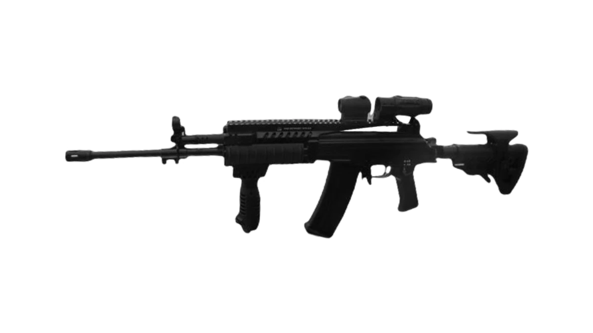 A modernised rifle with a black polymer stock, a Picatinny rail along the top of the receiver, and a mounted optical sight.
