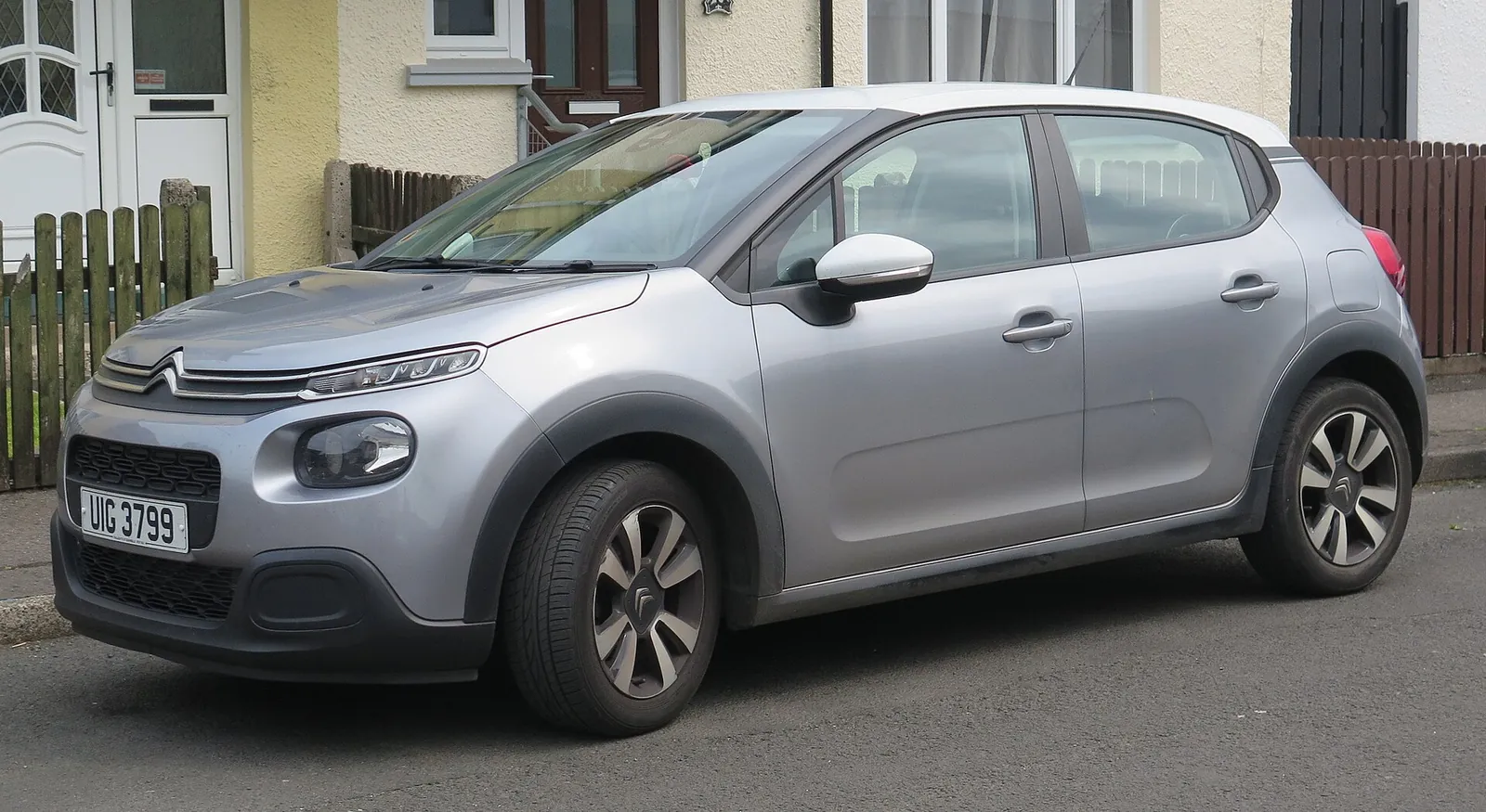 Silver third-generation European Citroën C3 hatchback photographed from the front three-quarter angle