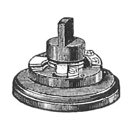 A small line engraving of a rotary electrical switch with a turned knob, mounted on a rectangular base.