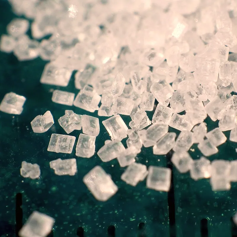 White sugar crystals seen close up
