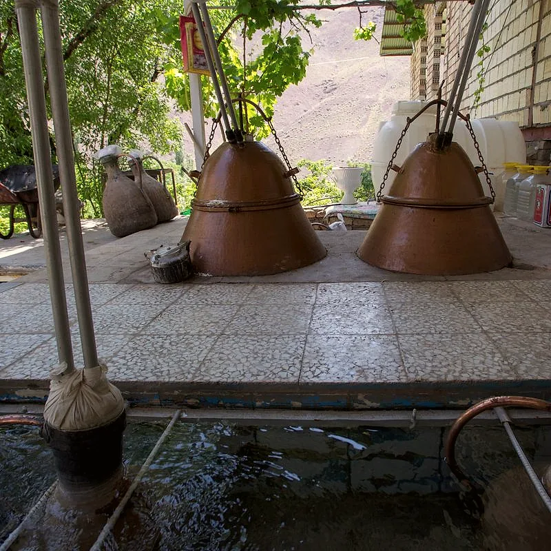 Traditional copper stills used to distill rose water in Kashan, Iran