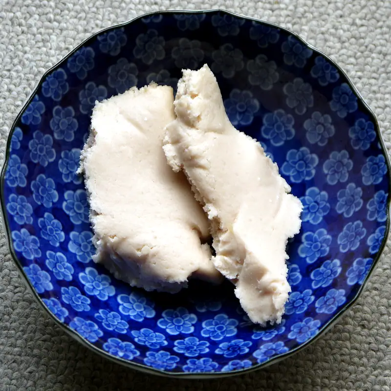 A bowl of pale, soft sake kasu (sake lees) paste